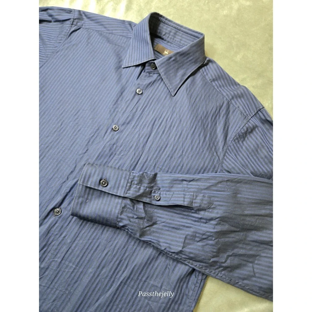 Z Zegna Dress Shirt Mens Large 41 16‎ Button Stripe Long Sleeve Vertical Italy